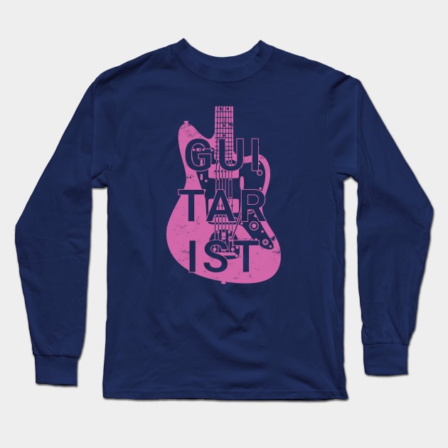 Guitarist Electric Guitar Body Pink Color Long Sleeve T-Shirt by nightsworthy